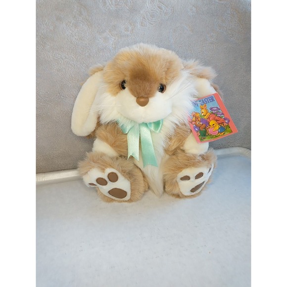 Vintage 90s Commonwealth Bunny Rabbit Plush Stuffed Animal Bow‎ Lop Ears - Picture 1 of 10
